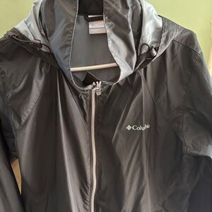 Columbia Black and Gray Hooded Rain Jacket